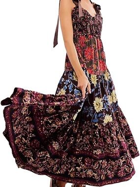 Women’s Brown Floral Tiered Maxi Dress